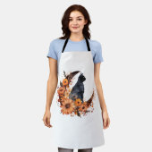 Schwarze Katze auf Blumenmoon Pumpkin Schwarze Kat Schürze (Getragen)
