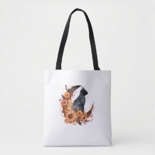 Schwarze Katze auf Blumenmoon Pumpkin Schwarze Kat Tasche