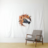 Schwarze Katze auf Blumenmoon Pumpkin Schwarze Kat Wandteppich (Beispiel (Horizontal))