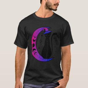 Schwarze Katze auf Crescent Moon Bisexualität Bi P T-Shirt