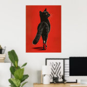 Schwarze Katze auf dem Catwalk – Modeillustration Poster (Heimbüro)
