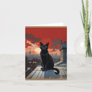 schwarze Katze auf dem Dach Dankeskarte
