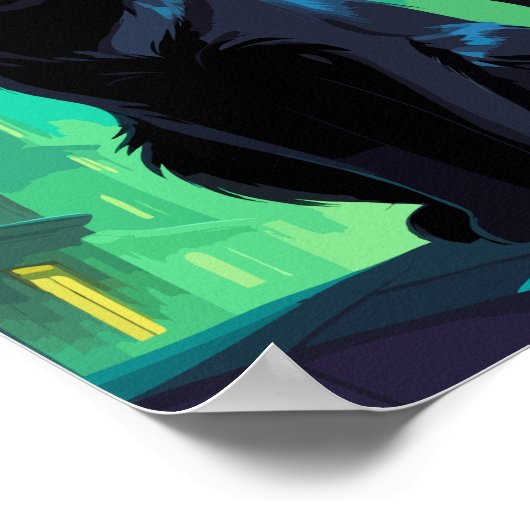 Schwarze Katze auf dem Dach Poster (Ecke)