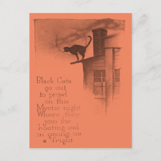 Schwarze Katze auf dem Dach Vollmond Postkarte (Vorderseite)
