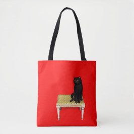 Schwarze Katze auf dem Hocker Tasche