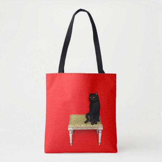 Schwarze Katze auf dem Hocker Tasche (Vorderseite)