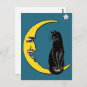 Schwarze Katze auf dem Mond Postkarte (Vorne/Hinten)