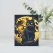 Schwarze Katze auf dem Mond Postkarte (Stehend Vorderseite)