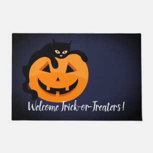 Schwarze Katze auf dem MondHalloween Fußmatte