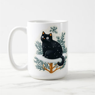 Schwarze Katze auf dem Weihnachtsbaum Kaffeetasse