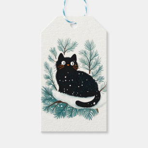 Schwarze Katze auf dem Weihnachtsbaum niedlich Geschenkanhänger