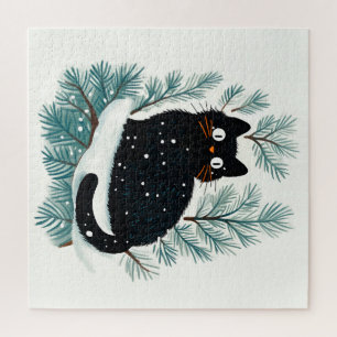 Schwarze Katze auf dem Weihnachtsbaum niedlich Puzzle