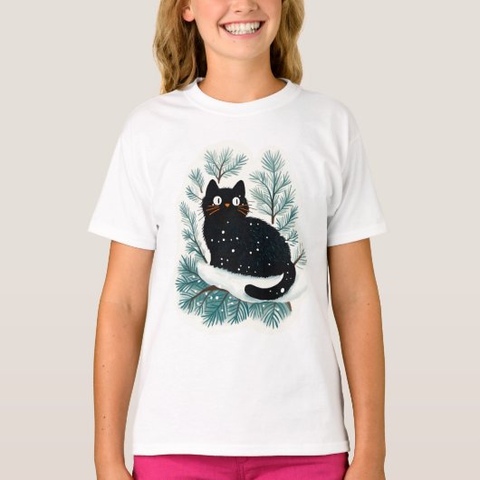 Schwarze Katze auf dem Weihnachtsbaum niedlich T-Shirt (Vorderseite)