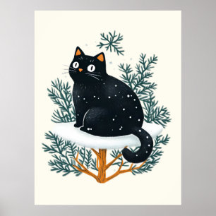 Schwarze Katze auf dem Weihnachtsbaum Poster
