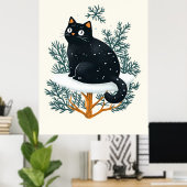 Schwarze Katze auf dem Weihnachtsbaum Poster (Heimbüro)