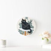 Schwarze Katze auf dem Weihnachtsbaum Runde Wanduhr (Zuhause)