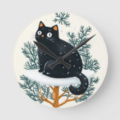 Schwarze Katze auf dem Weihnachtsbaum Runde Wanduhr (Vorderseite)