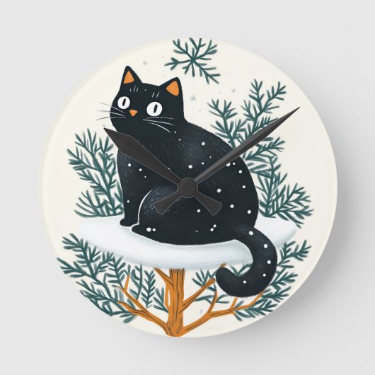 Schwarze Katze auf dem Weihnachtsbaum Runde Wanduhr (Vorderseite)