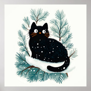 Schwarze Katze auf dem Weihnachtsbaum süß Poster