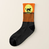Schwarze Katze auf dem Zaun Moon Orange aufgetrage Socken (Links - Außen)