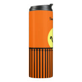 Schwarze Katze auf dem Zaun Moon Orange aufgetrage Thermosbecher (Nach links gedreht)