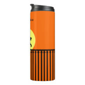 Schwarze Katze auf dem Zaun Moon Orange aufgetrage Thermosbecher (Nach rechts gedreht)