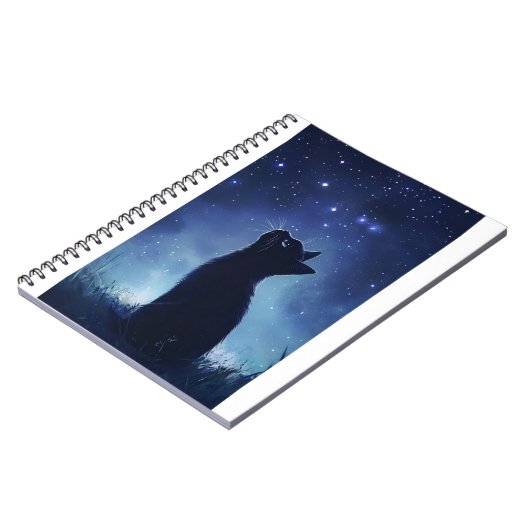 Schwarze Katze auf der magischen Wiese Starlit Notizblock (Linke Seite)