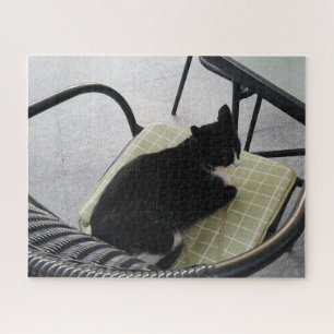 Schwarze Katze auf der Terrasse Puzzle