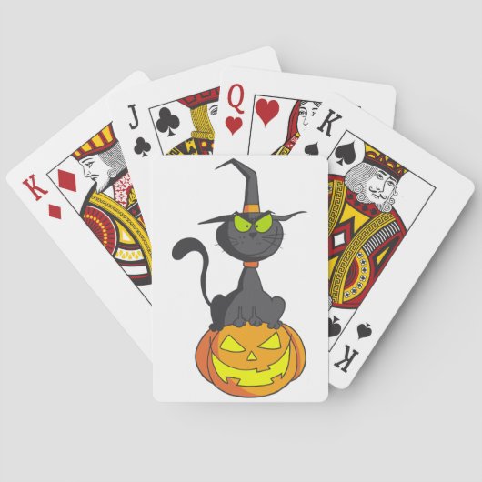 Schwarze Katze auf ein Kürbis-Spielkarten Spielkarten (Rückseite)