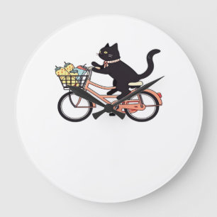 Schwarze Katze auf einem Fahrrad Black Cat Art Kl Große Wanduhr