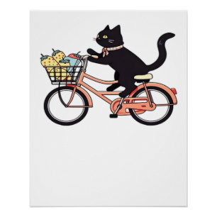 Schwarze Katze auf einem Fahrrad Black Cat Art Kl Poster
