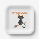 Schwarze Katze auf einem Hexenglühenden glückliche Pappteller (Vorderseite)