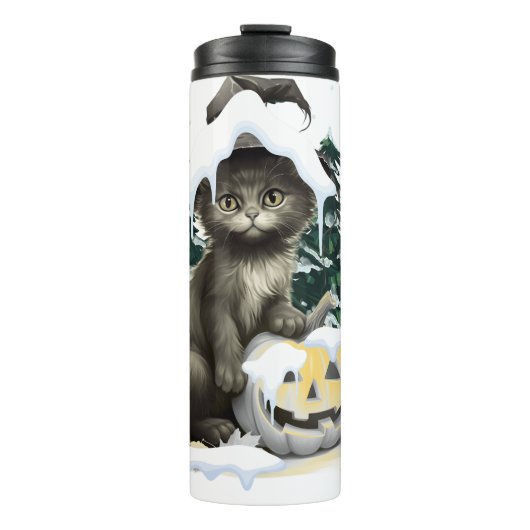 Schwarze Katze auf einem Jack Thermosbecher (Vorderseite)