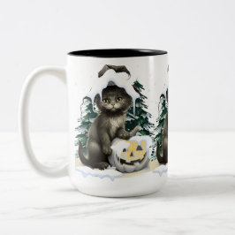 Schwarze Katze auf einem Jack Zweifarbige Tasse