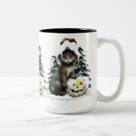 Schwarze Katze auf einem Jack Zweifarbige Tasse