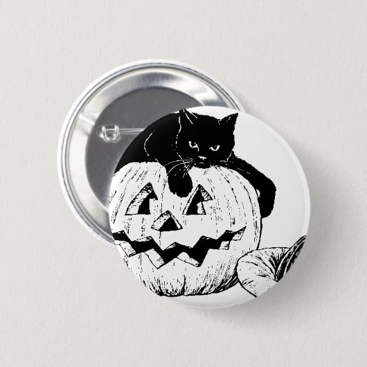 Schwarze Katze auf einem Kürbis Button (Vorne & Hinten)