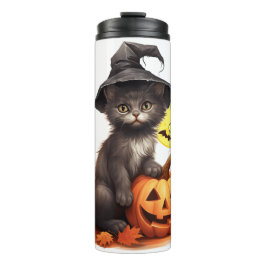 Schwarze Katze auf einem Wagen Thermosbecher
