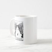 Schwarze Katze auf einer einsamen Hintergrafik Kaffeetasse (Vorderseite Links)