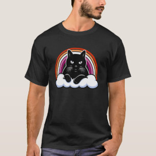 Schwarze Katze auf einer Wolke mit Lesbischer Rege T-Shirt