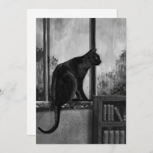 Schwarze Katze auf Fensterbank - Karte (Vorne/Hinten)