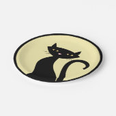 Schwarze Katze auf Gelb Pappteller (Schrägansicht)