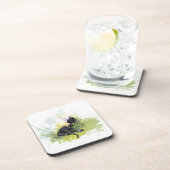 Schwarze Katze auf grashartem Kunststoff-Untersetz Getränkeuntersetzer (Rechte Seite)