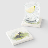 Schwarze Katze auf Grasstein-Untersetzer Steinuntersetzer (Seitenansicht)