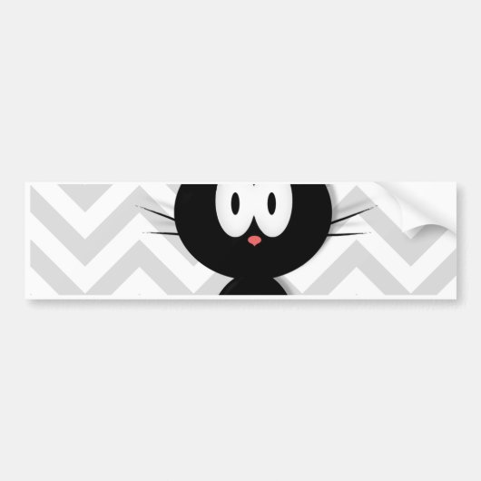 Schwarze Katze auf grauem Zickzack Autoaufkleber (Vorne)