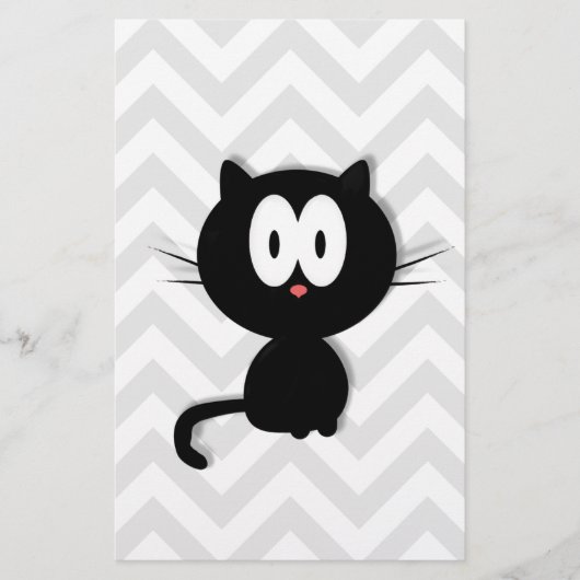 Schwarze Katze auf grauem Zickzack Briefpapier (Vorderseite)