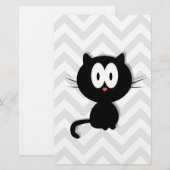 Schwarze Katze auf grauem Zickzack Briefpapier (Vorne/Hinten)