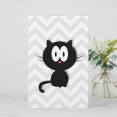 Schwarze Katze auf grauem Zickzack Briefpapier (Stehend Vorderseite)