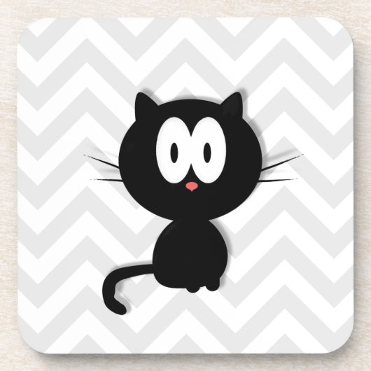 Schwarze Katze auf grauem Zickzack Getränkeuntersetzer (Vorderseite)