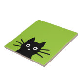 Schwarze Katze auf Grün (Farbe ist anpassbar) Fliese (Seite)