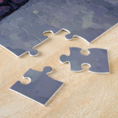 Schwarze Katze auf Holzstuhl Puzzle (Seite)